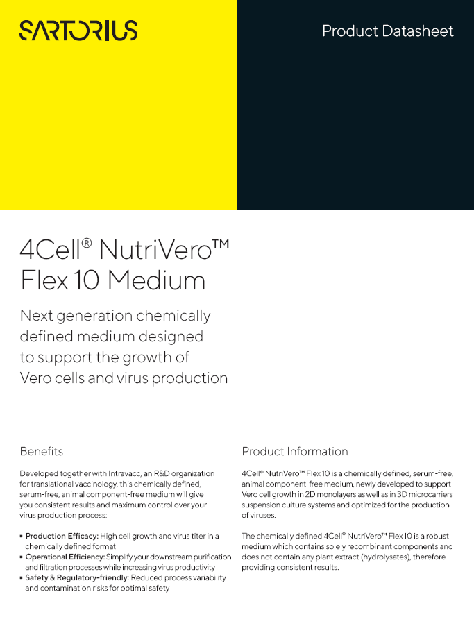 4Cell® NutriVero™ Flex 10 mediji za rast Vero stanica i proizvodnju virusa - Sartorius Croatia