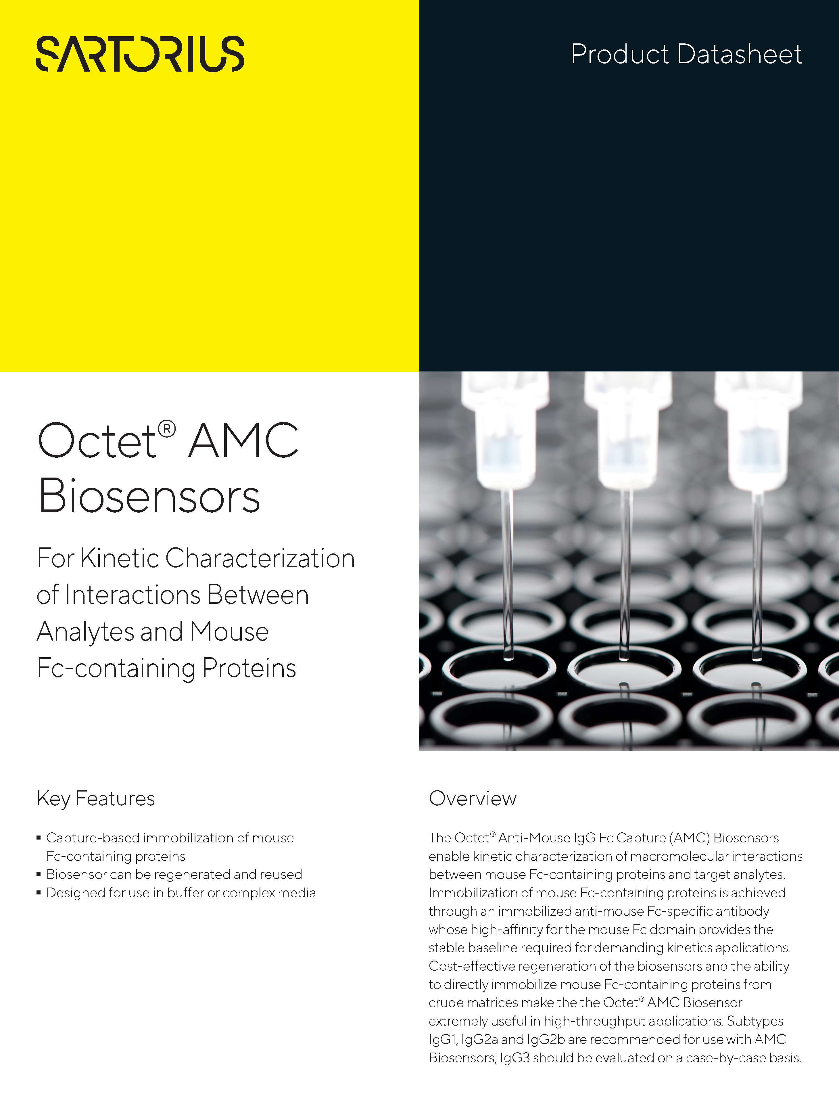 Octet® AMC biosenzori - Za kinetičku karakterizaciju interakcija između analita i mišjih proteina koji sadrže Fc - Sartorius Croatia
