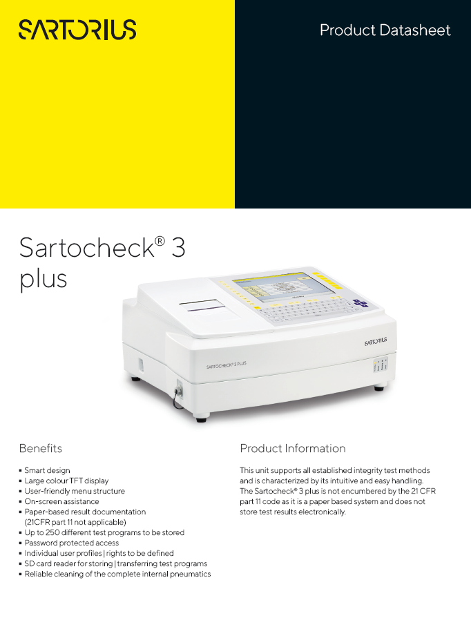 Sartocheck® 3 Plus za ispitivanje integriteta filtera - Sartorius Croatia