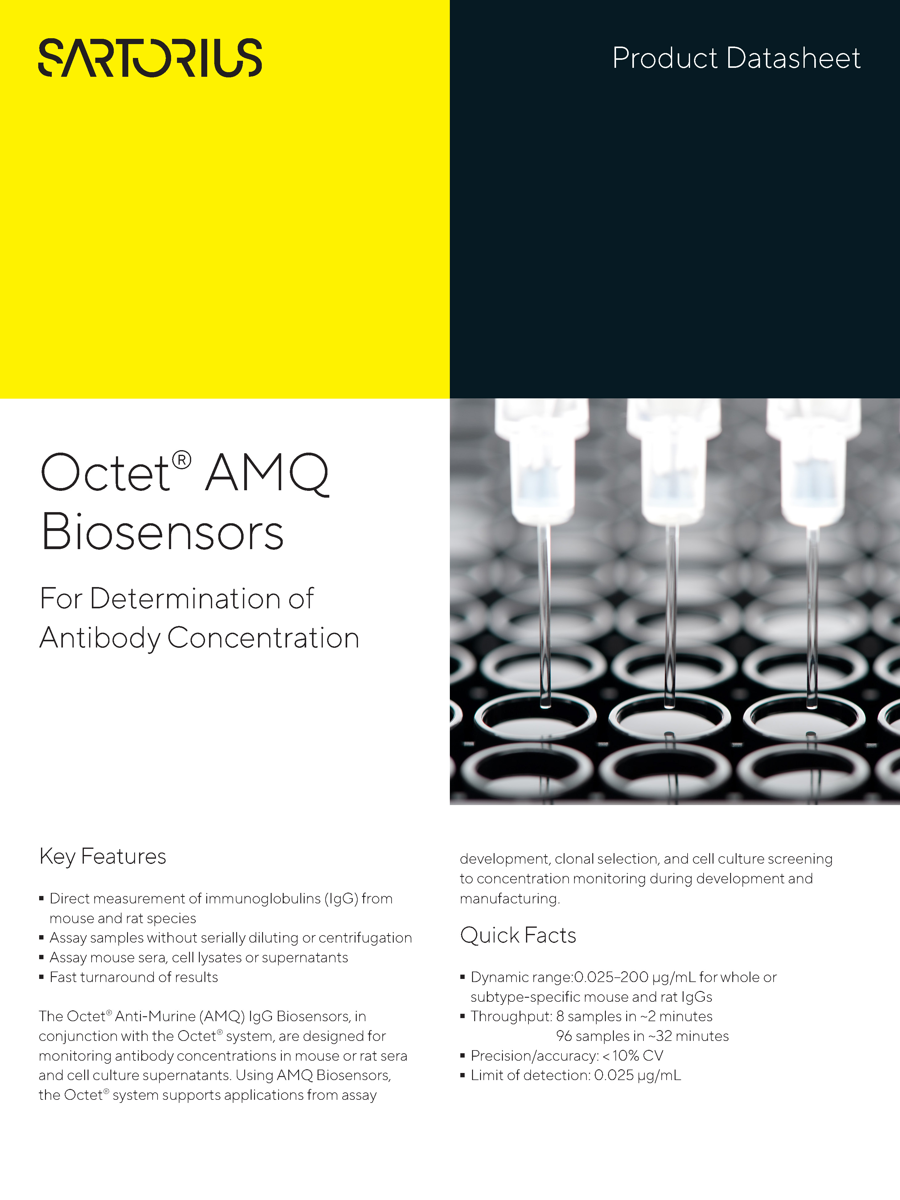 Octet® AMQ biosenzori - Za određivanje koncentracije protutijela - Sartorius Croatia