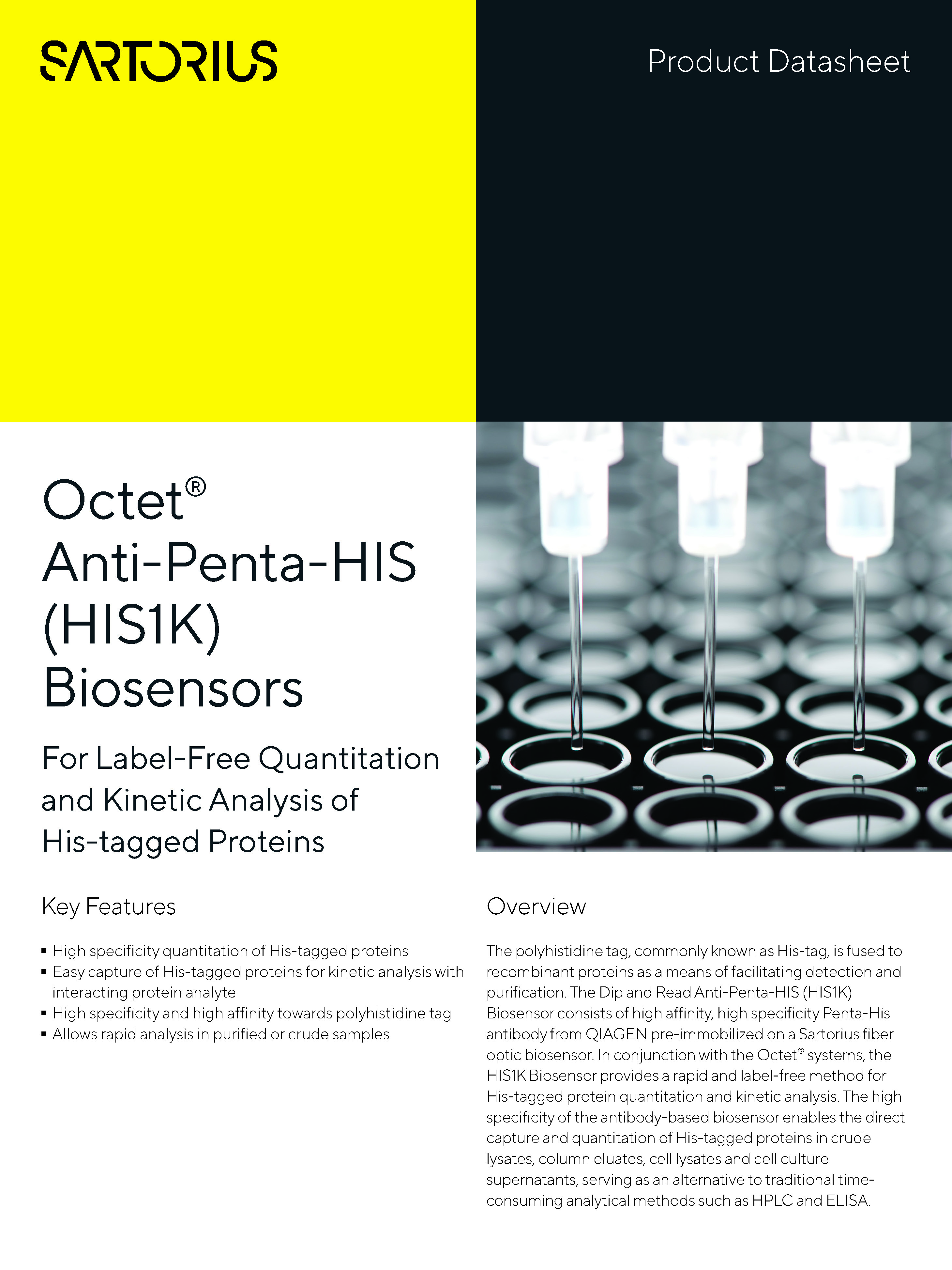 Octet® Anti-Penta-HIS (HIS1K) biosenzori - Za kvantifikaciju i kinetičku analizu His-označenih proteina bez oznake - Sartorius Croatia