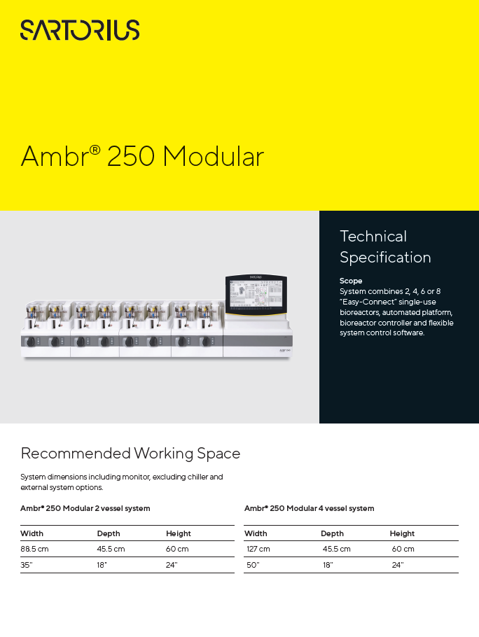 Ambr® 250 Modular tehničke specifikacije - Sartorius Croatia
