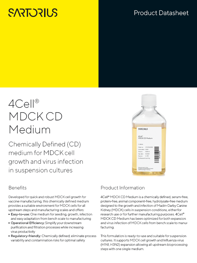 4Cell® MDCK CD mediji za rast stanica MDCK i infekciju virusom u suspenzijskim kulturama - Sartorius Croatia